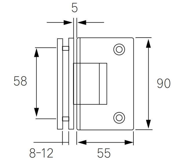 SHA060004 Adjustable Spring Glass Hinge - Glass To Glass 90°