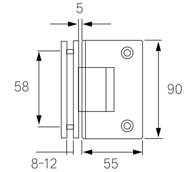 SHA060004 Adjustable Spring Glass Hinge - Glass To Glass 90°