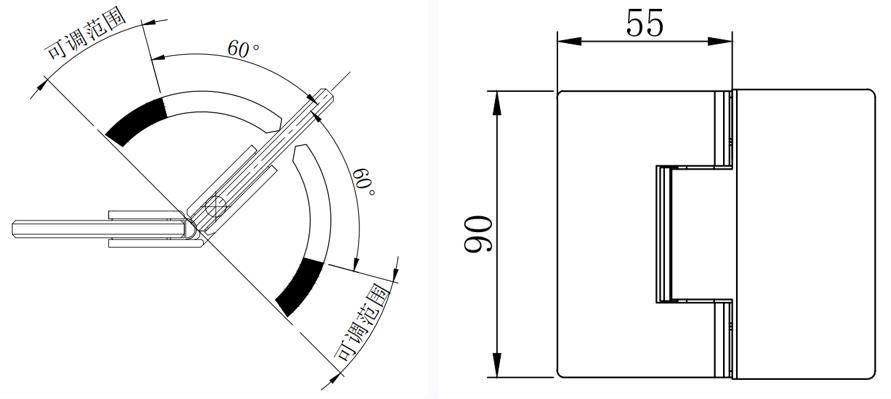 SCB120003 Adjustable Spring Free Glass Hinge - Glass To Glass 135°