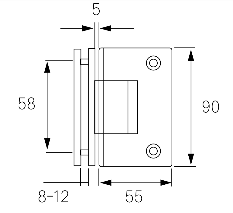 SHA210004 Adjustable Spring Glass Hinge - Glass To Glass 90°