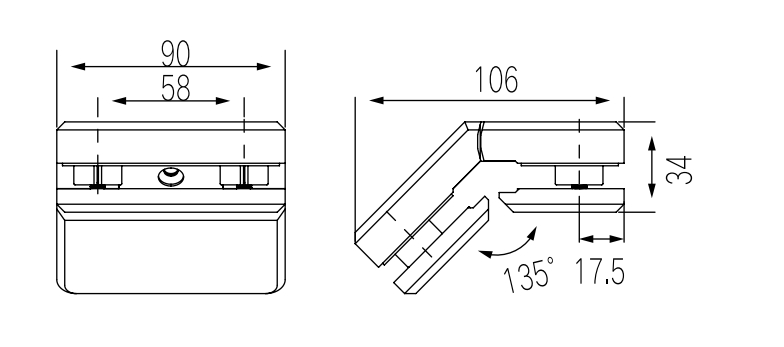 SCA050003W G-G 135° Glass door spring hinge